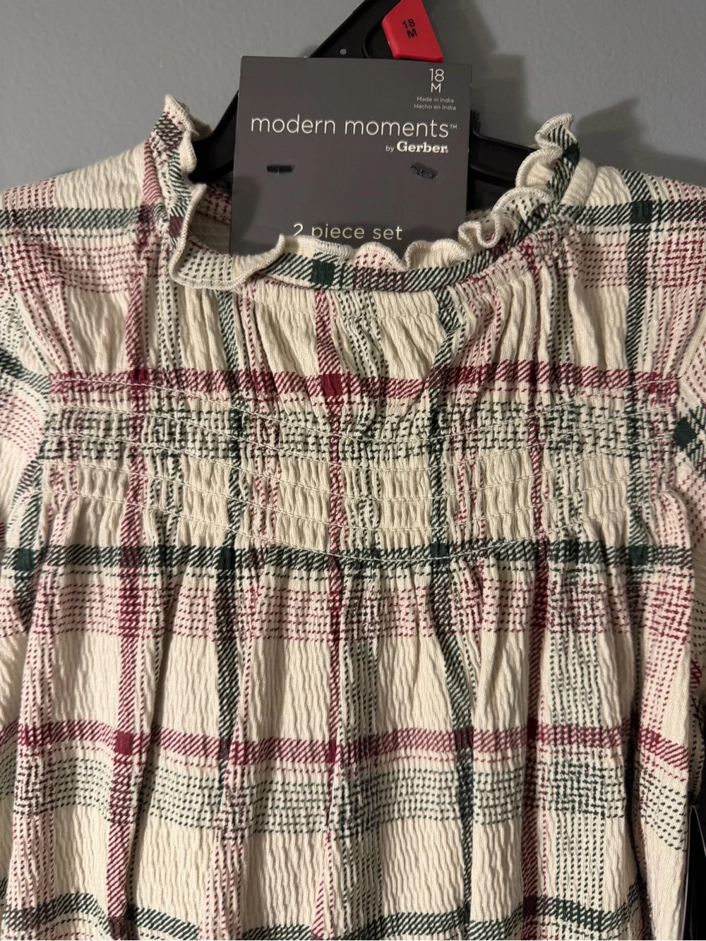 modern moments Plaid Cream & Burgundy Baby Girl Matching Set